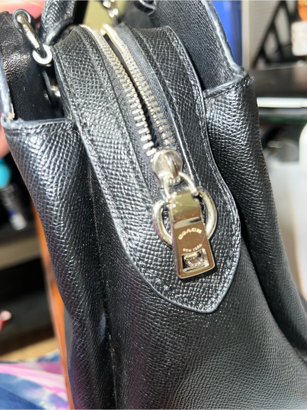Coach Black Leather Dome Satchel with Shoulder Strap